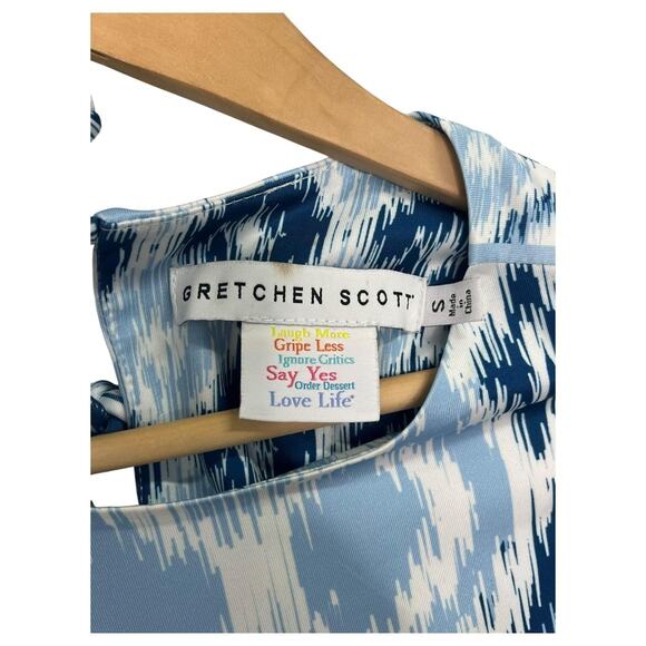 Gretchen Scott Dress Womens Small Blue White Ikat 3/4 Sleeve Shift Pockets - Picture 3 of 15